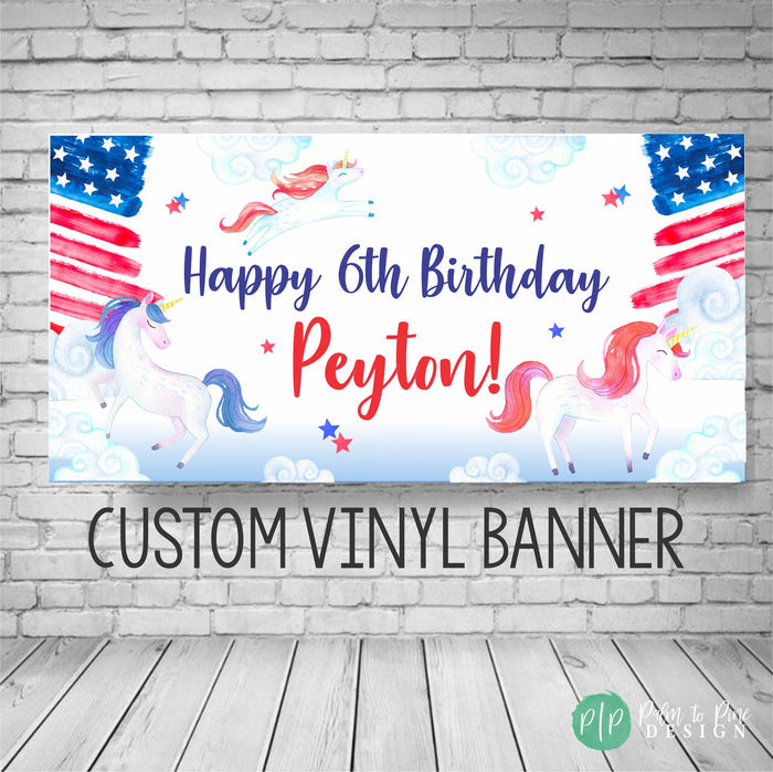 4th of July Unicorn Birthday Banner