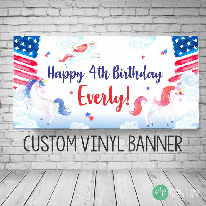 4th of July Unicorn Birthday Banner
