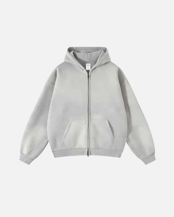 Acid Washed Distressed Fleece Zip Up Hoodies | Inflation Streetwear