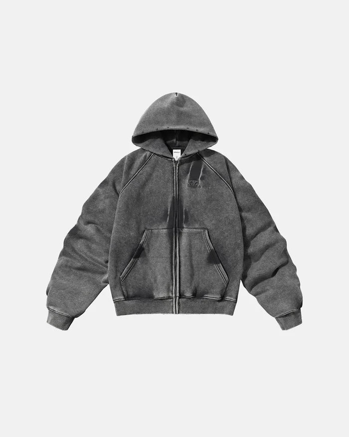 Acid Washed Embroidery Zip Up Hoodies | Inflation Streetwear