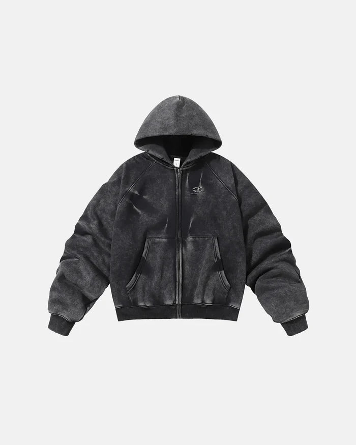 Acid Washed Embroidery Zip Up Hoodies | Inflation Streetwear