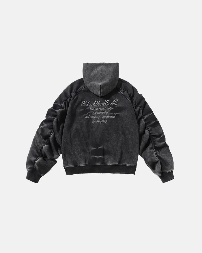 Acid Washed Embroidery Zip Up Hoodies | Inflation Streetwear