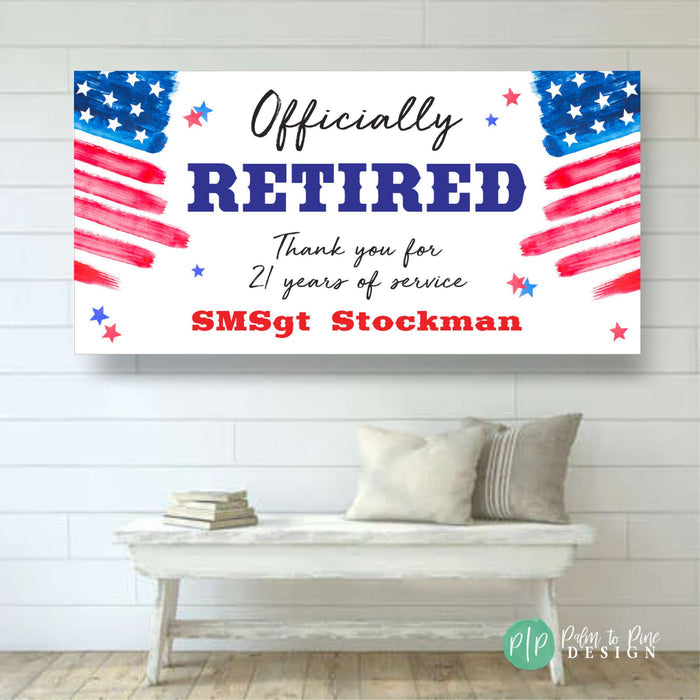 Officially retired military banner personalized with patriotic USA flag design