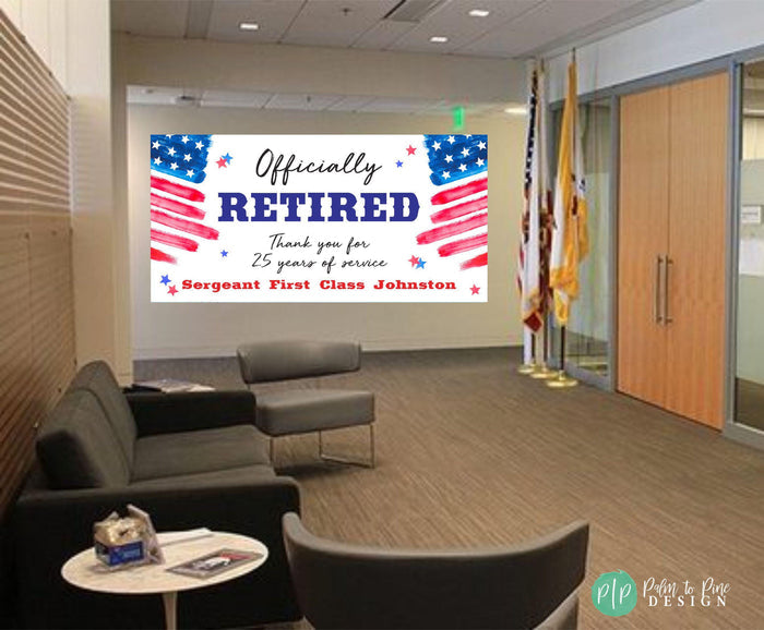 Military Retirement banner personalized with military rank and name