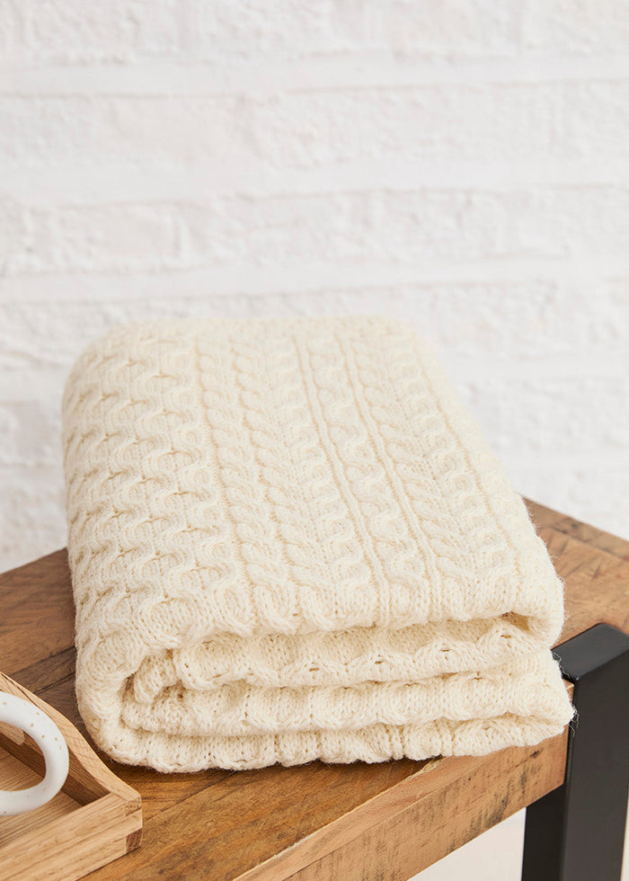 Aran Honeycomb Blanket | White - Clearance