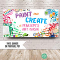 Personalized art party banner with paint inspired design displayed on a neutral wall