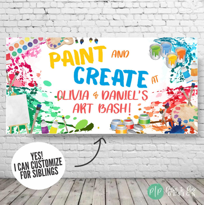 Personalized art party banner on blank wall