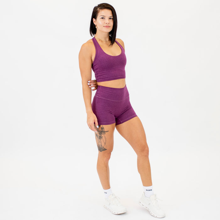 Heather Grape Kiss No Front Seam High Rise Spandex Shorts