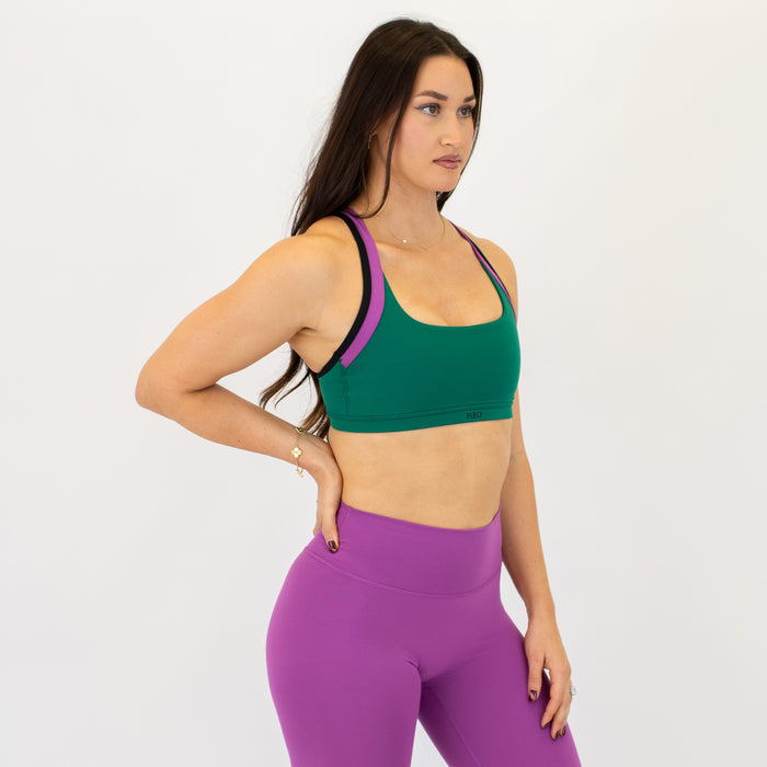 Aventurine, Black + Mulberry Blossom Ava Racerback Sports Bra - Medium Support by FLEO - 4