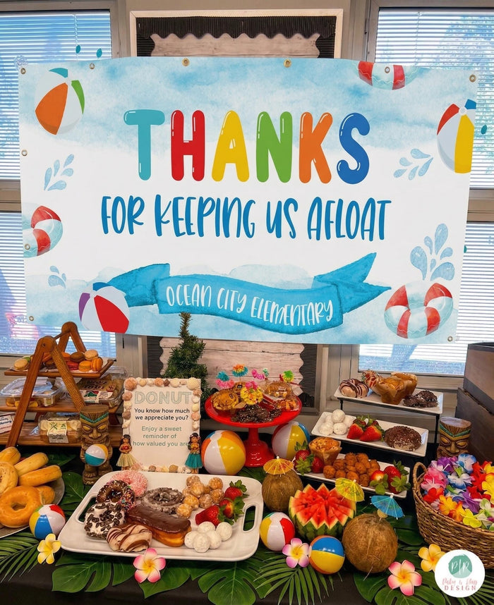 Teacher appreciation week celebration in summer beach theme