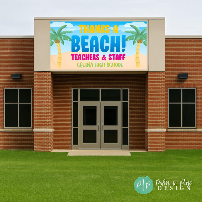 end of the school year teacher appreciation personalized banner with beach themed clipart