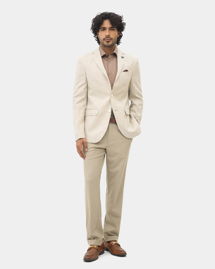Beige Solid Blazer - Tanaka