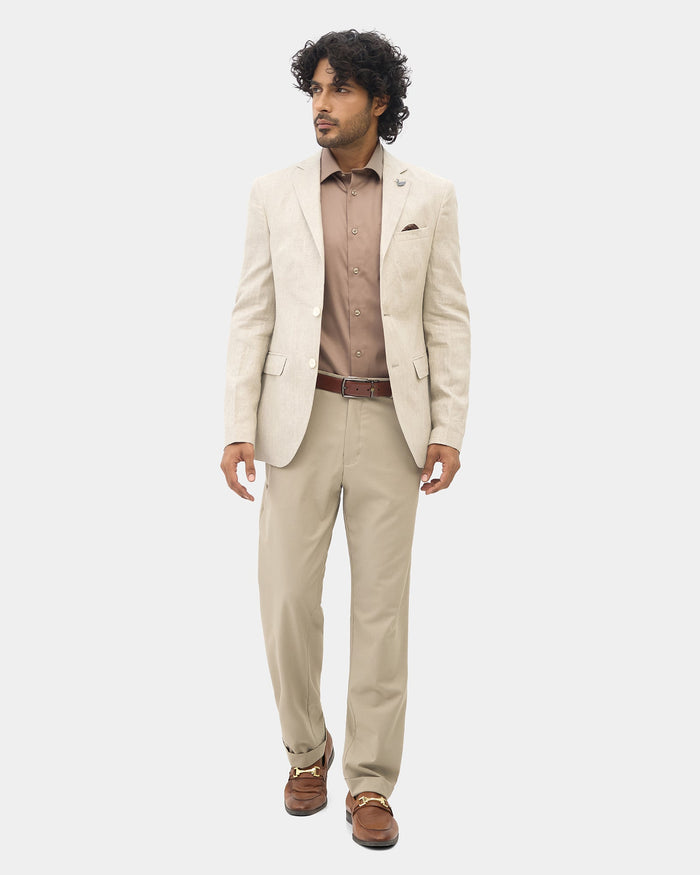 Beige Solid Blazer - Tanaka