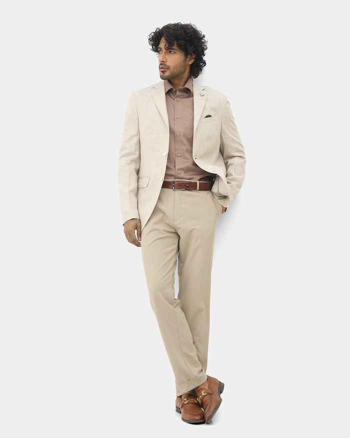 Beige Solid Blazer - Tanaka