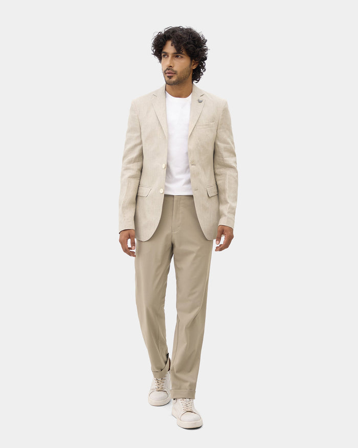 Beige Solid Blazer - Tanaka