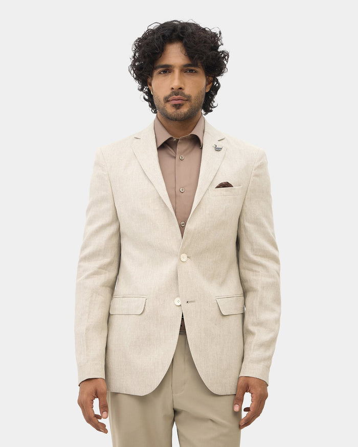 Beige Solid Blazer - Tanaka