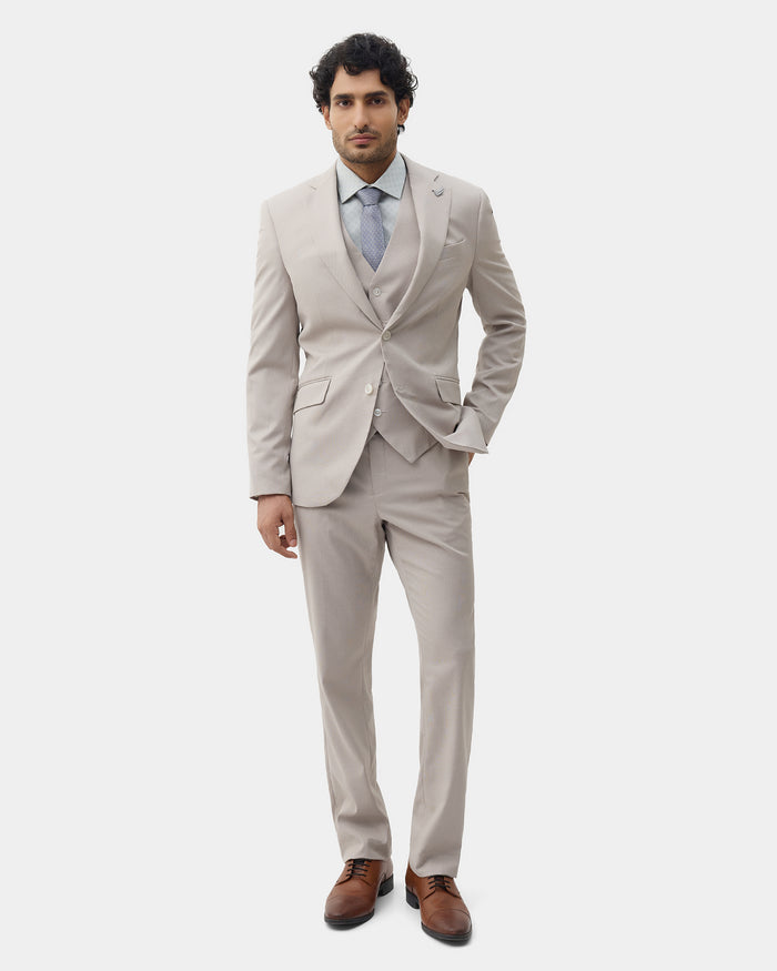 Beige Three Piece Textured Suit - Amster