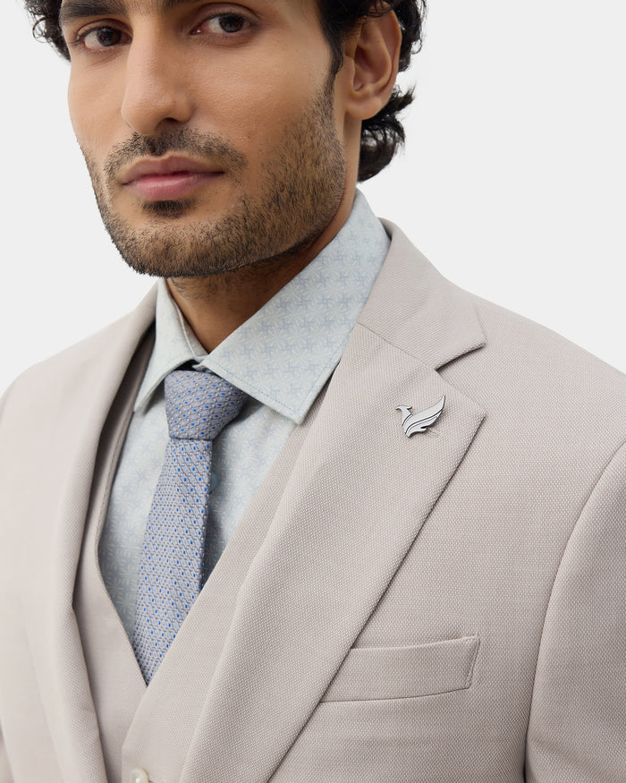 Beige Three Piece Textured Suit - Amster