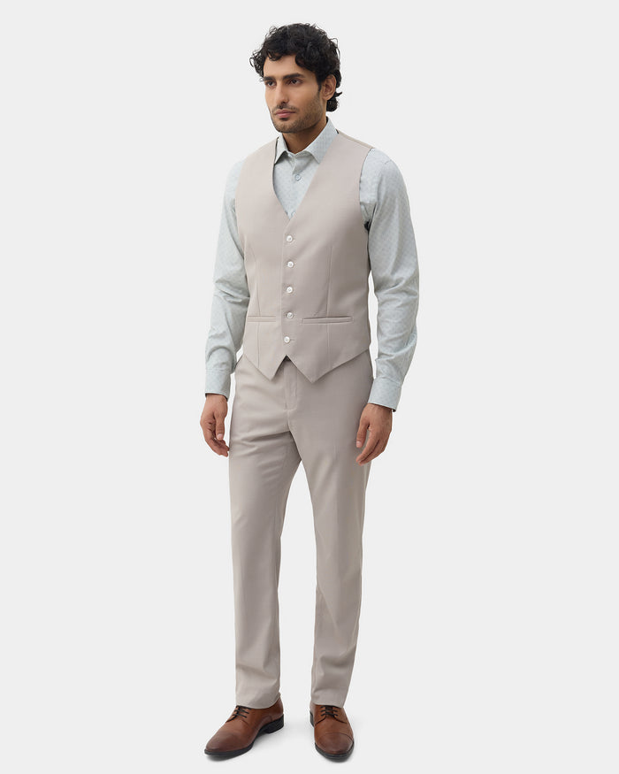 Beige Three Piece Textured Suit - Amster