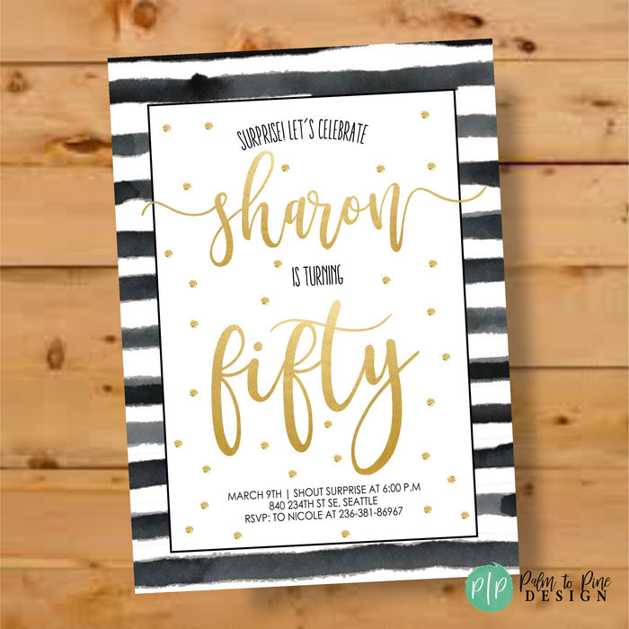 Black and Gold Adult Birthday Invitation