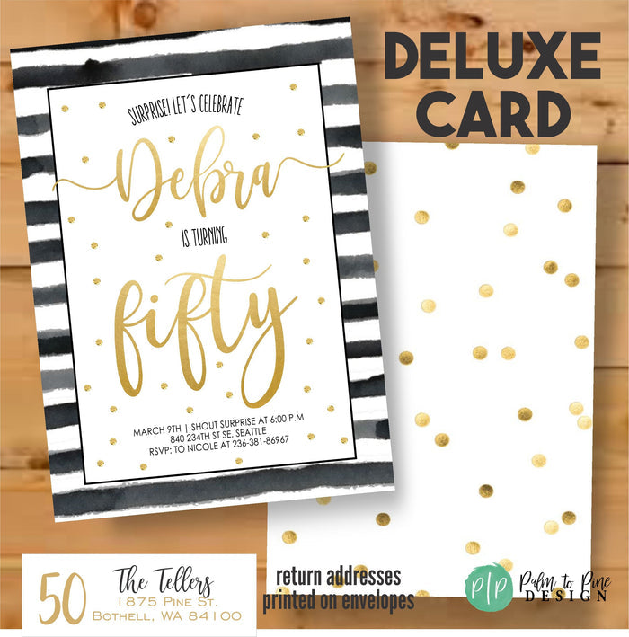 Black and Gold Adult Birthday Invitation