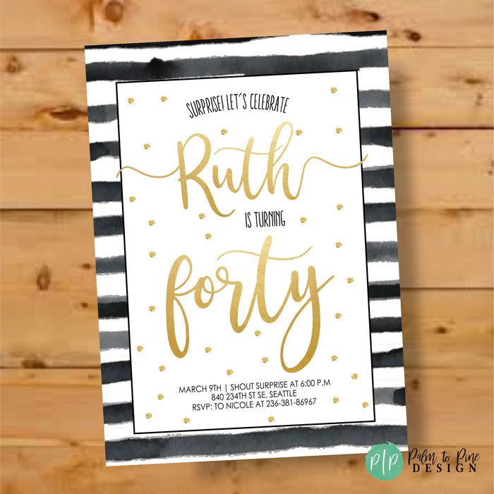 Black and Gold Adult Birthday Invitation