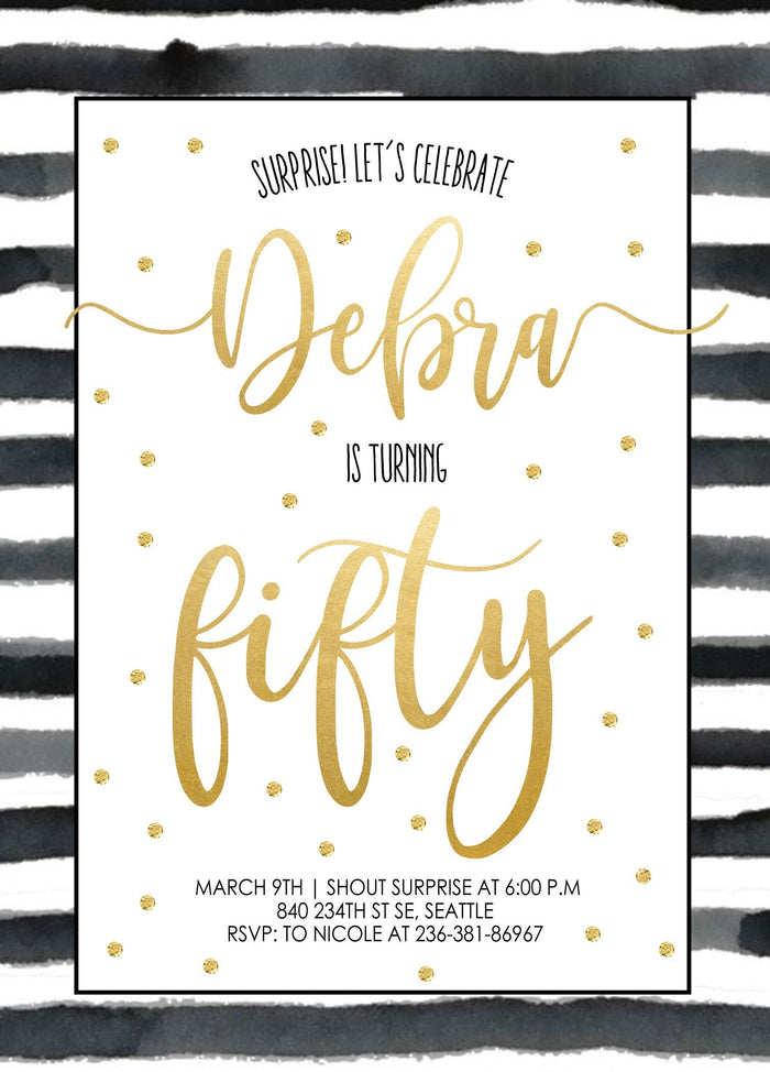 Black and Gold Adult Birthday Invitation