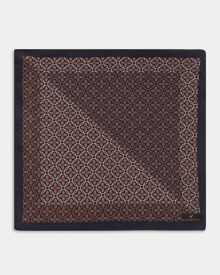 Black Printed 100% Silk Pocket Square - Abbot