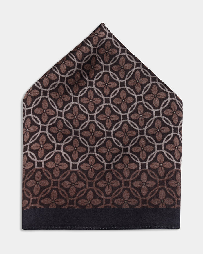Black Printed 100% Silk Pocket Square - Abbot