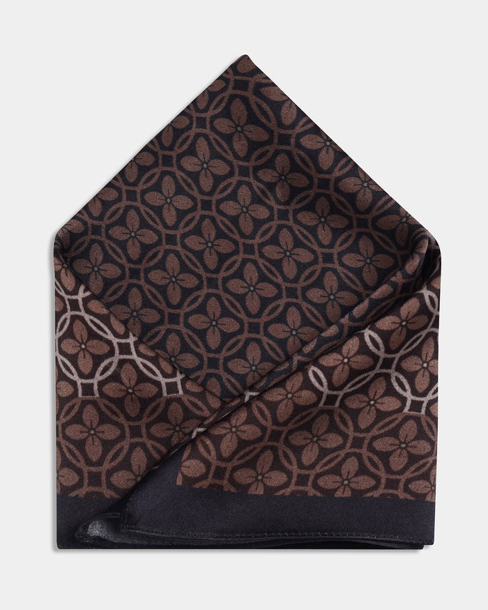 Black Printed 100% Silk Pocket Square - Abbot