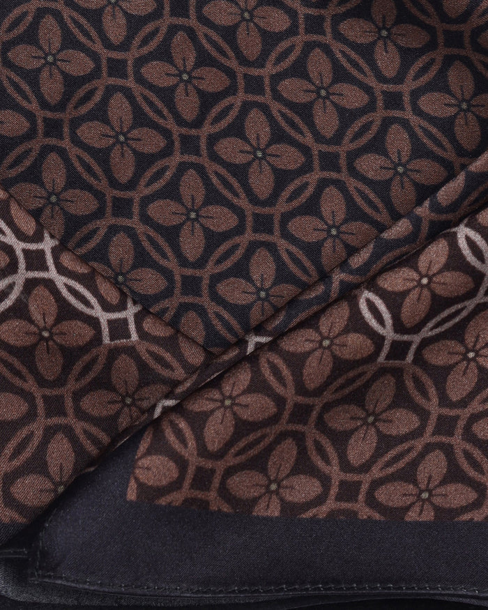 Black Printed 100% Silk Pocket Square - Abbot