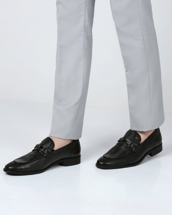 Black Textured Slip On Shoes - Apron