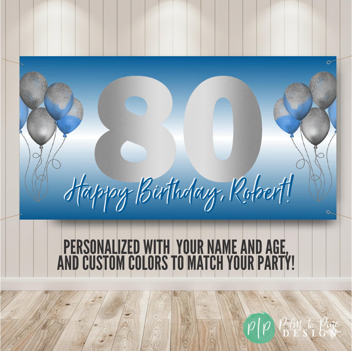 Adult birthday banner personalized with name and age in any custom color