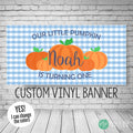 blue gingham little pumpkin birthday banner for boys