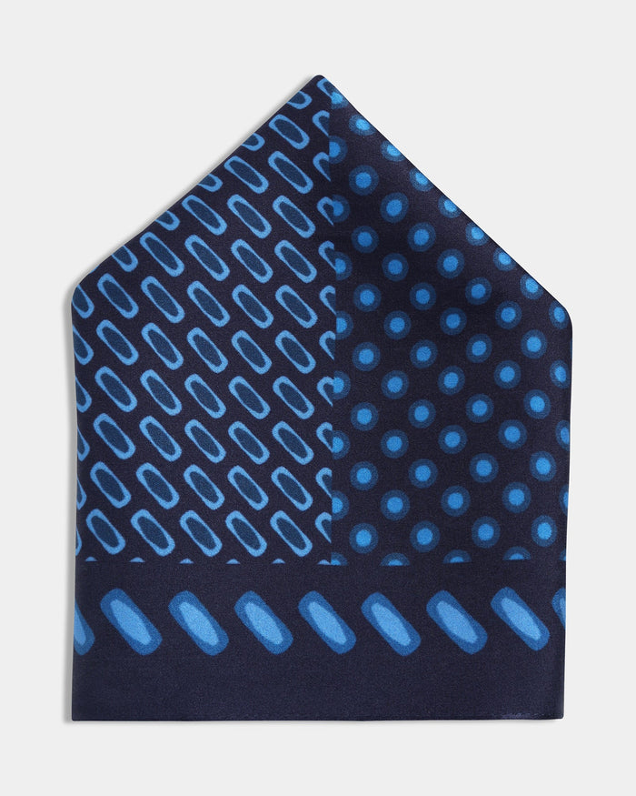 Blue Printed 100% Silk Pocket Square - Ada