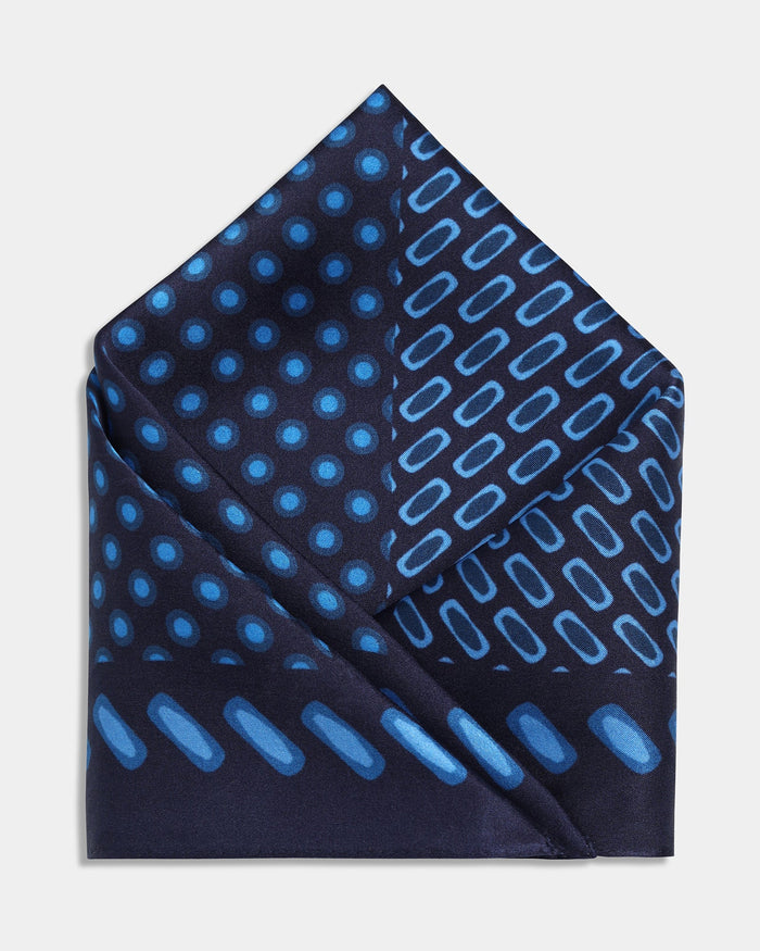 Blue Printed 100% Silk Pocket Square - Ada