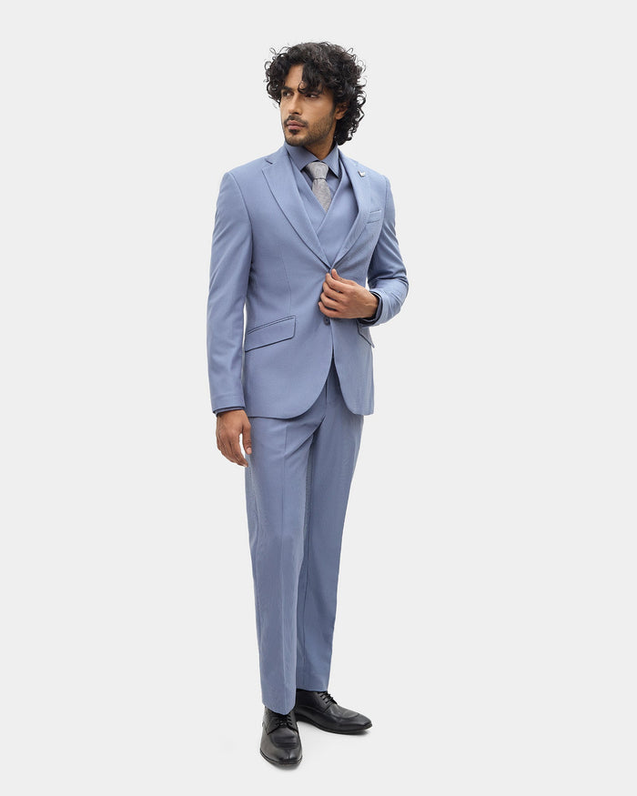 Blue Three Piece Textured Suit - Tristan