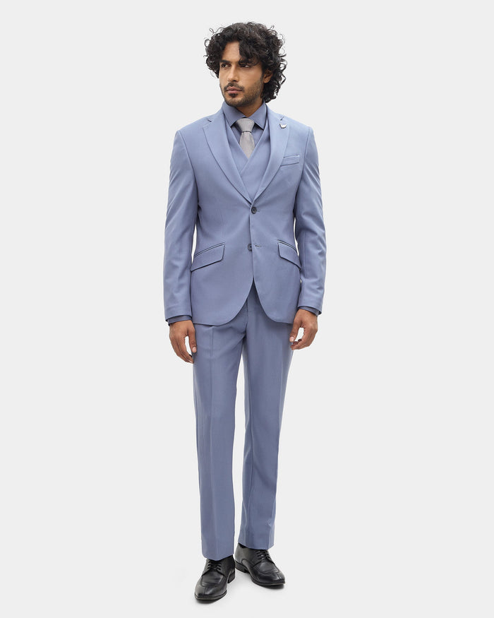 Blue Three Piece Textured Suit - Tristan