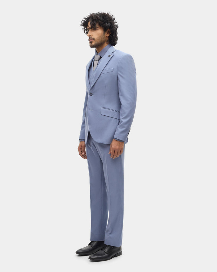 Blue Three Piece Textured Suit - Tristan