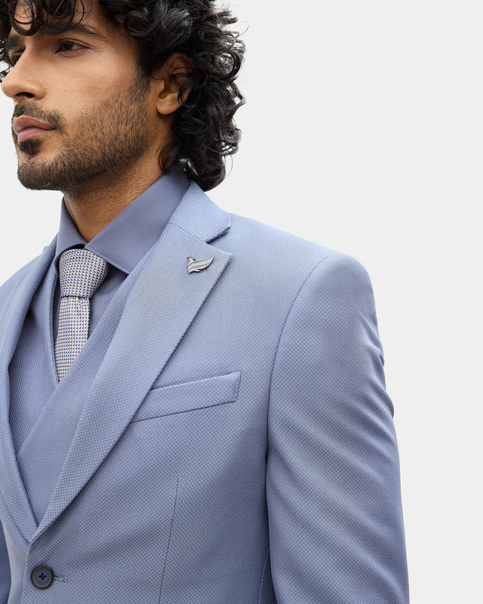 Blue Three Piece Textured Suit - Tristan