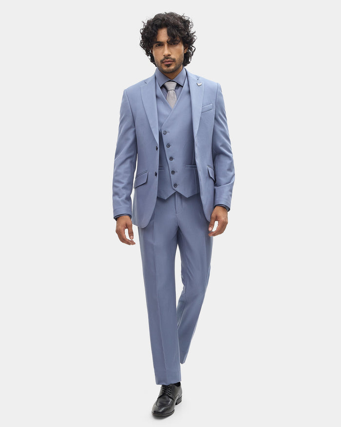 Blue Three Piece Textured Suit - Tristan