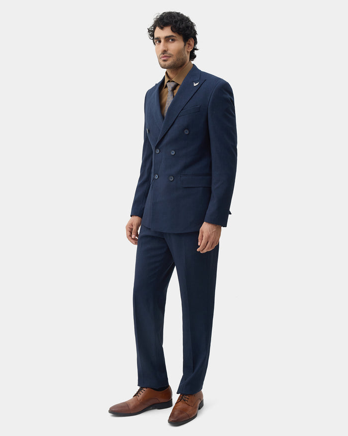 Blue Two Piece Textured Suit - Fenzo