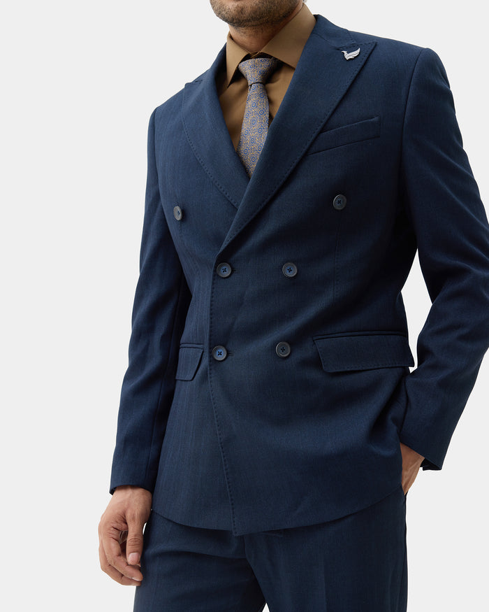 Blue Two Piece Textured Suit - Fenzo