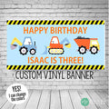 boys construction birthday banner in yellow, orange and blue