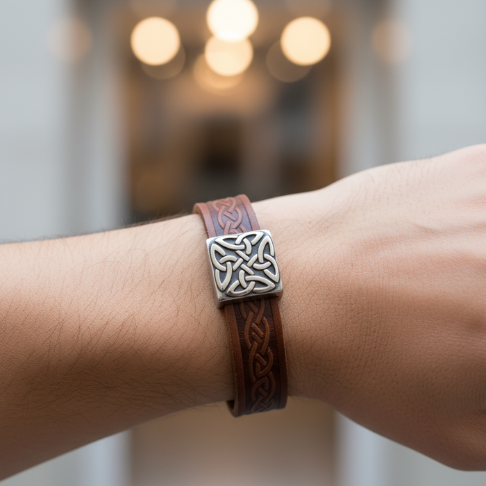 Braden Brown Celtic Cuff Leather Bracelet