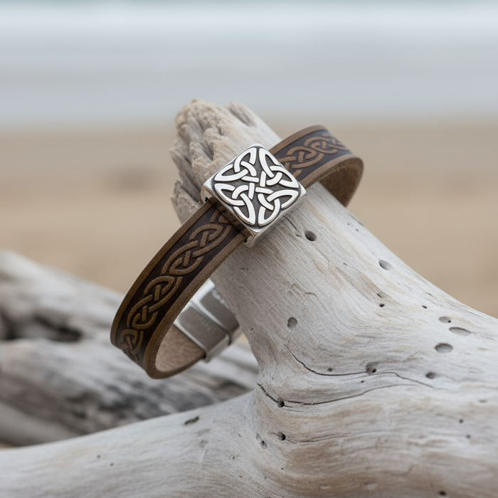 Braden Green Celtic Cuff Leather Bracelet