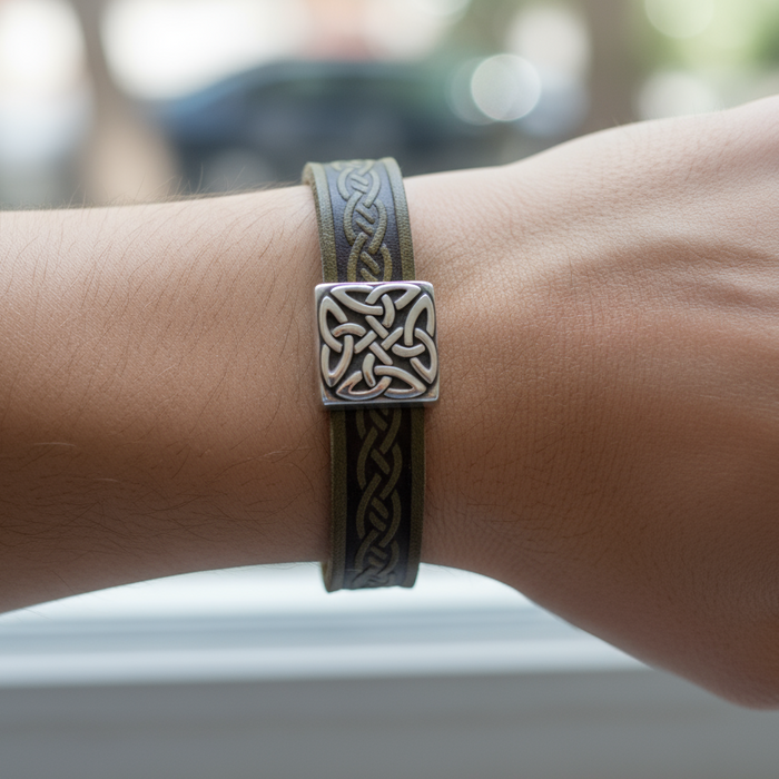 Braden Green Celtic Cuff Leather Bracelet