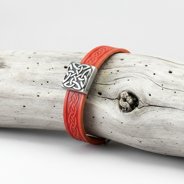 Braden Red Celtic Cuff Leather Bracelet