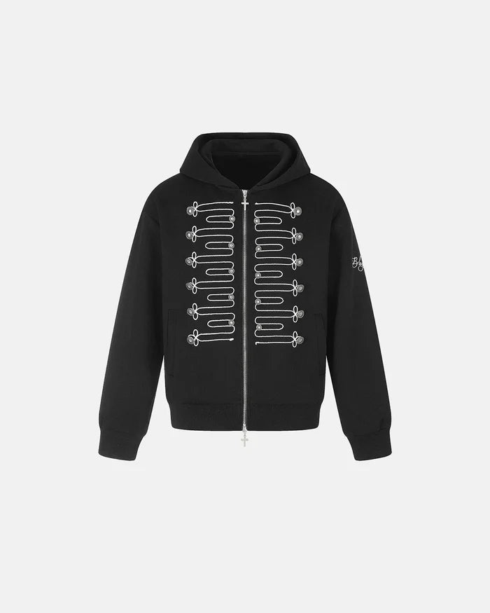 Braided Embroidery Boxy Zip Up Hoodie | Inflation Streetwear