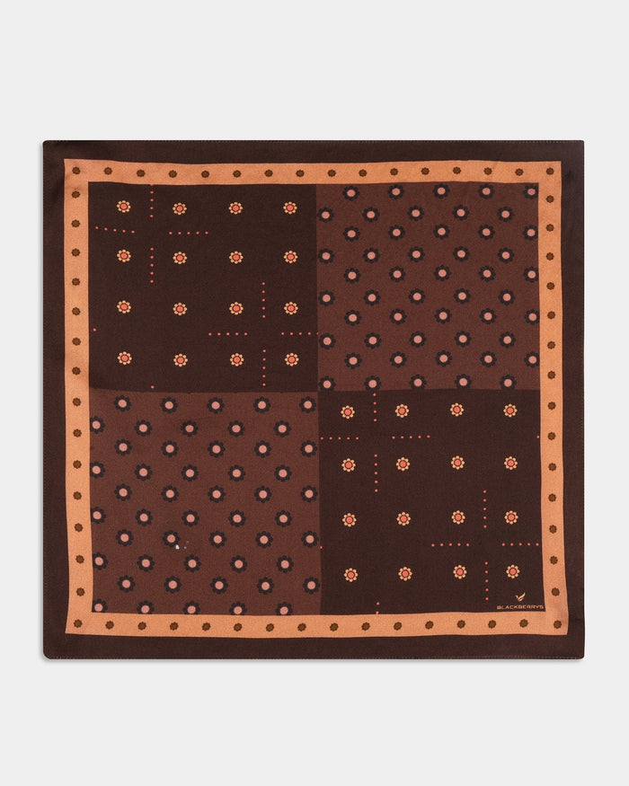 Brown Printed 100% Silk Pocket Square - Angus